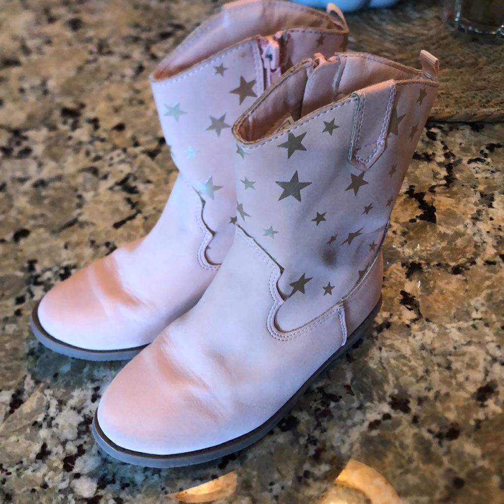 Carter’s Pink Cowgirl Boots w/ silver stars size 10 toddler girl.